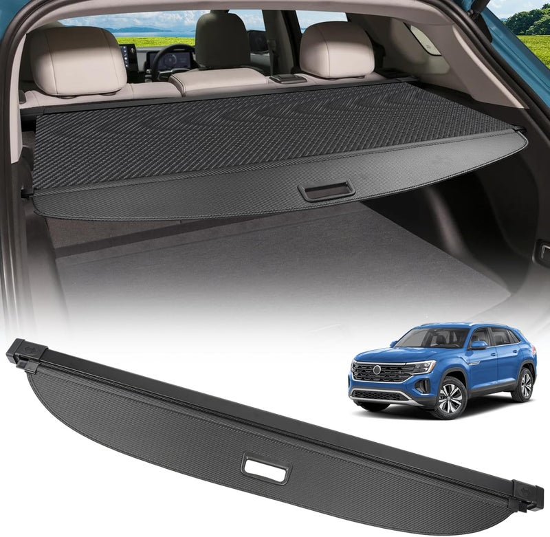 BIGACOVER Cargo Cover for Volkswagen VW Atlas Cross Sport 2020-2025 Accessories Black Retractable Rear Trunk Security Cover Shield Shade Privacy Screen Car Trunk Luggage Cargo Security Shade Shield - Image 1